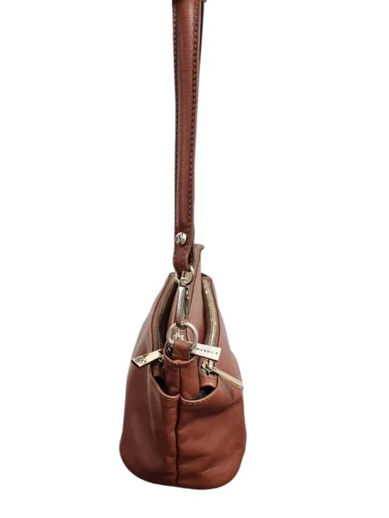 Divina Firenze Brown Genuine Leather Shoulder Bag Made In Italy Small Zip Purse - Picture 3 of 12